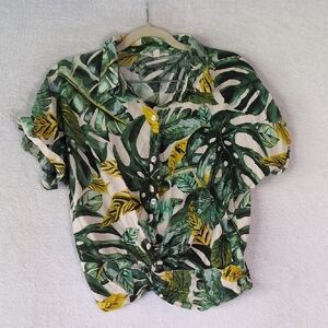 Sunburst Kiss Junior's Green Tropical‎ Vacation Twist Button Shirt Size XL